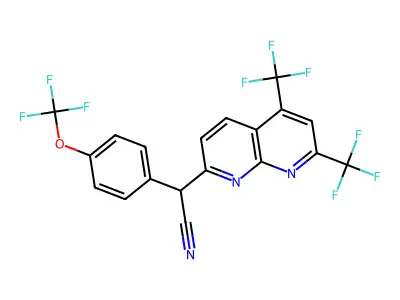 2-[5,7-bis(trifluoromethyl)-1,8-naphthyridin-2-yl]-2-[4-(trifluoromethoxy)phenyl]acetonitrile structure