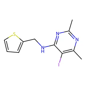 5-iodo-2,6-dimethyl-N-(2-thienylmethyl)-4-pyrimidinamine structure