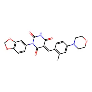 (5E)-1-(1,3-benzodioxol-5-yl)-5-[(2-methyl-4-morpholin-4-ylphenyl)methylidene]-1,3-diazinane-2,4,6-trione structure