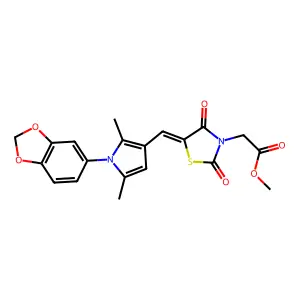 methyl [(5E)-5-{[1-(1,3-benzodioxol-5-yl)-2,5-dimethyl-1H-pyrrol-3-yl]methylidene}-2,4-dioxo-1,3-thiazolidin-3-yl]acetate structure