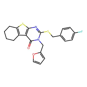 2-[(4-fluorobenzyl)sulfanyl]-3-(furan-2-ylmethyl)-5,6,7,8-tetrahydro[1]benzothieno[2,3-d]pyrimidin-4(3H)-one structure