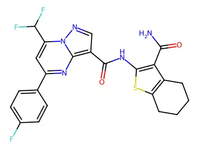 N-(3-carbamoyl-4,5,6,7-tetrahydro-1-benzothiophen-2-yl)-7-(difluoromethyl)-5-(4-fluorophenyl)pyrazolo[1,5-a]pyrimidine-3-carboxamide structure