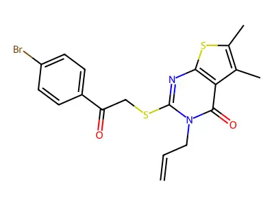 2-{[2-(4-bromophenyl)-2-oxoethyl]sulfanyl}-5,6-dimethyl-3-(prop-2-en-1-yl)thieno[2,3-d]pyrimidin-4(3H)-one structure