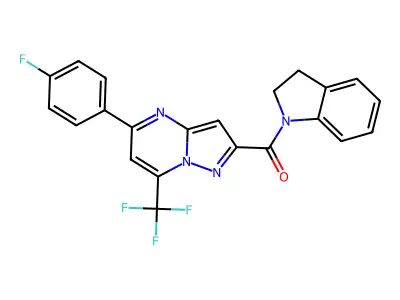 2,3-dihydro-1H-indol-1-yl[5-(4-fluorophenyl)-7-(trifluoromethyl)pyrazolo[1,5-a]pyrimidin-2-yl]methanone structure