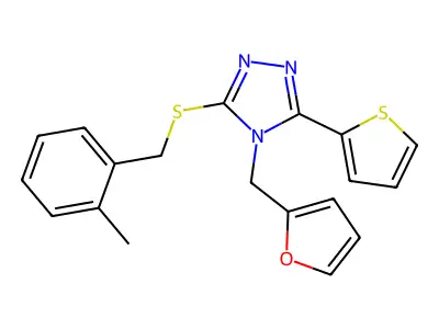 4-Furan-2-ylmethyl-3-(2-methyl-benzylsulfanyl)-5-thiophen-2-yl-4H-[1,2,4]triazole structure