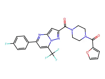 [4-[5-(4-fluorophenyl)-7-(trifluoromethyl)pyrazolo[1,5-a]pyrimidine-2-carbonyl]piperazin-1-yl]-(furan-2-yl)methanone structure