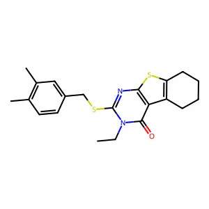 2-[(3,4-dimethylbenzyl)sulfanyl]-3-ethyl-5,6,7,8-tetrahydro[1]benzothieno[2,3-d]pyrimidin-4(3H)-one structure