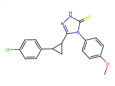 3-[2-(4-chlorophenyl)cyclopropyl]-4-(4-methoxyphenyl)-1H-1,2,4-triazole-5-thione structure