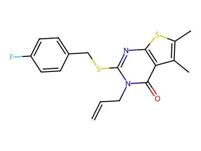 2-[(4-fluorobenzyl)sulfanyl]-5,6-dimethyl-3-(prop-2-en-1-yl)thieno[2,3-d]pyrimidin-4(3H)-one structure