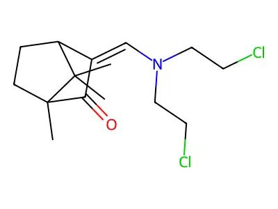 3-[Bis(2-chloroethyl)aminomethylidene]-1,7,7-trimethylbicyclo[2.2.1]heptan-2-one structure