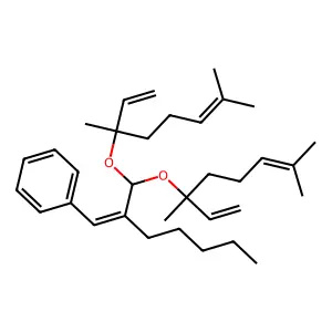 Benzene, [2-[bis[(1-ethenyl-1,5-dimethyl-4-hexenyl)oxy]methyl]-1-heptenyl]- structure