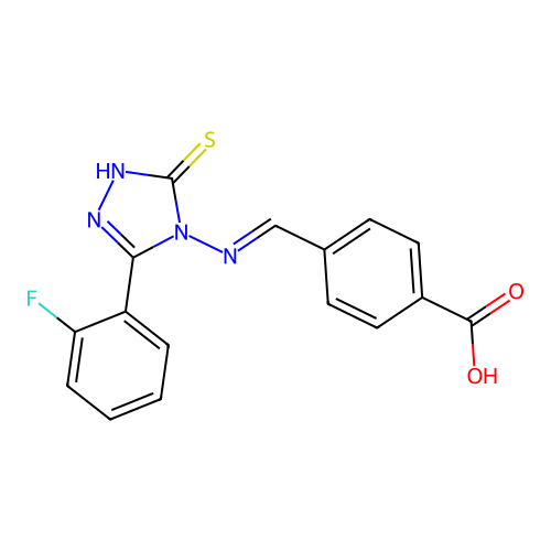4-(((3-(2-Fluorophenyl)-5-thioxo-1H-1,2,4-triazol-4(5H)-yl)imino)methyl)benzoic acid structure