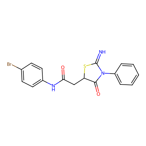 N-(4-bromophenyl)-2-(2-imino-4-oxo-3-phenyl-1,3-thiazolidin-5-yl)acetamide structure