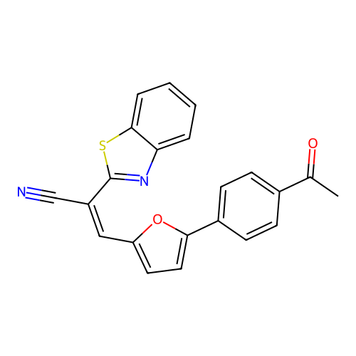 (Z)-3-[5-(4-acetylphenyl)furan-2-yl]-2-(1,3-benzothiazol-2-yl)prop-2-enenitrile structure
