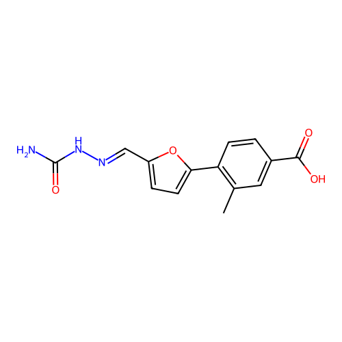 4-{5-[(E)-(2-carbamoylhydrazinylidene)methyl]furan-2-yl}-3-methylbenzoic acid structure