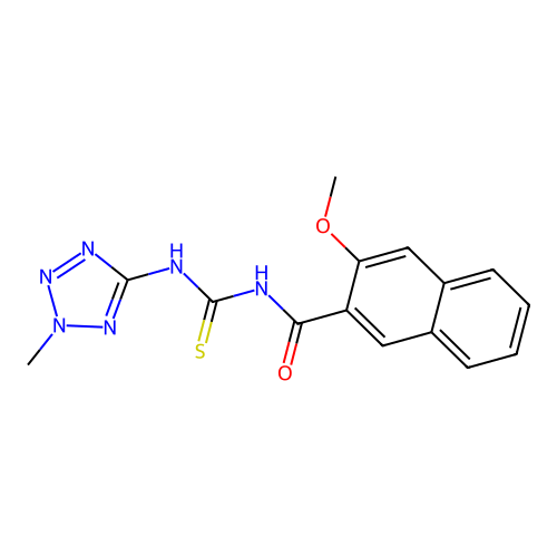 3-methoxy-N-[(2-methyl-2H-tetrazol-5-yl)carbamothioyl]naphthalene-2-carboxamide structure