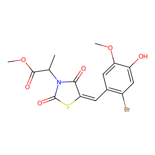 methyl 2-[(5E)-5-(2-bromo-4-hydroxy-5-methoxybenzylidene)-2,4-dioxo-1,3-thiazolidin-3-yl]propanoate structure