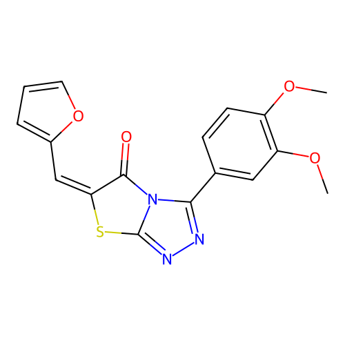(E)-3-(3,4-dimethoxyphenyl)-6-(furan-2-ylmethylene)thiazolo[2,3-c][1,2,4]triazol-5(6H)-one structure