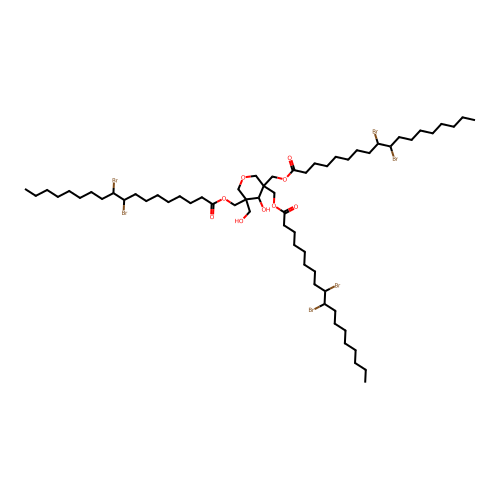 Octadecanoic acid, 9,10-dibromo-, (dihydro-4-hydroxy-5-(hydroxymethyl)-2H-pyran-3,3,5(4H)-triyl)tris(methylene) ester structure