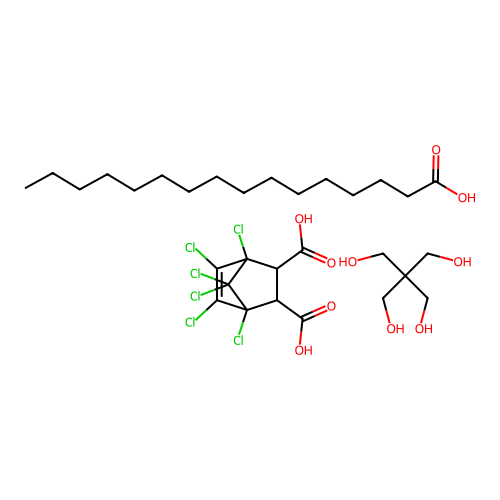 Chlorendic acid, hexadecanoic acid, pentaerythritol polymer structure