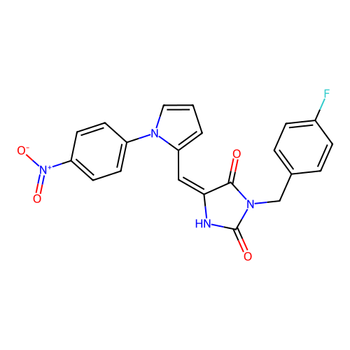 (5E)-3-(4-fluorobenzyl)-5-{[1-(4-nitrophenyl)-1H-pyrrol-2-yl]methylidene}imidazolidine-2,4-dione structure