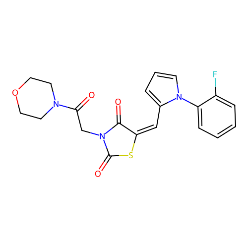 (5E)-5-{[1-(2-fluorophenyl)-1H-pyrrol-2-yl]methylidene}-3-[2-(morpholin-4-yl)-2-oxoethyl]-1,3-thiazolidine-2,4-dione structure
