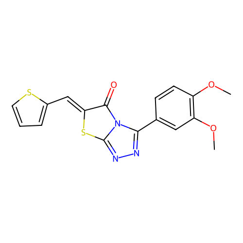 (6Z)-3-(3,4-dimethoxyphenyl)-6-(thiophen-2-ylmethylidene)-[1,3]thiazolo[2,3-c][1,2,4]triazol-5-one structure