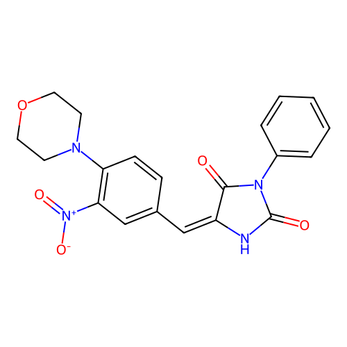 (5E)-5-[4-(morpholin-4-yl)-3-nitrobenzylidene]-3-phenylimidazolidine-2,4-dione structure