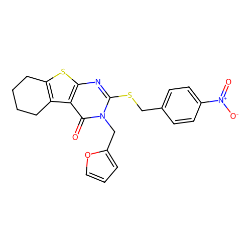 3-(2-furylmethyl)-2-[(4-nitrophenyl)methylthio]-3,5,6,7,8-pentahydrobenzo[b]th iopheno[2,3-d]pyrimidin-4-one structure