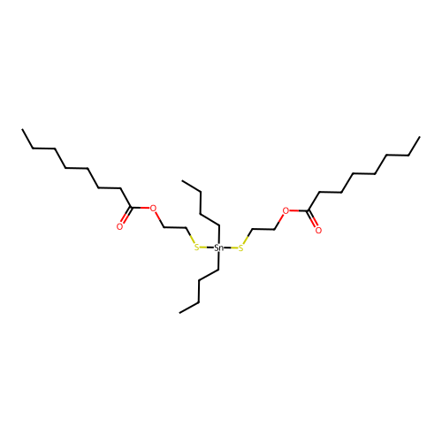Octanoic acid, 1,1'-[(dibutylstannylene)bis(thio-2,1-ethanediyl)] ester structure