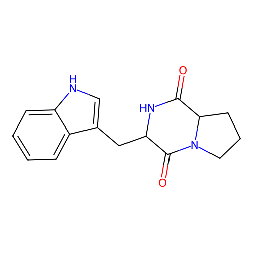 3-(1H-indol-3-ylmethyl)-2,3,6,7,8,8a-hexahydropyrrolo(1,2-a)pyrazine-1,4-dione structure
