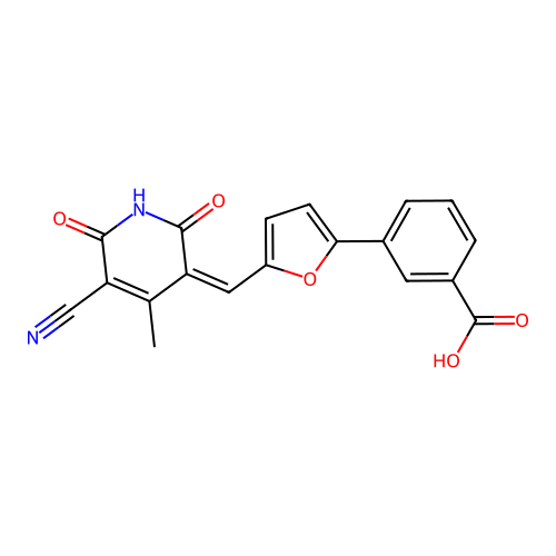 3-[5-[(5-cyano-4-methyl-2,6-dioxo-pyridin-3-ylidene)methyl]-2-furyl]benzoic Acid structure