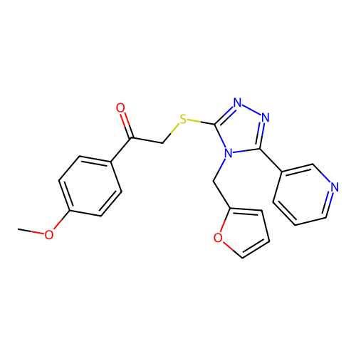 2-((4-(furan-2-ylmethyl)-5-(pyridin-3-yl)-4H-1,2,4-triazol-3-yl)thio)-1-(4-methoxyphenyl)ethanone structure