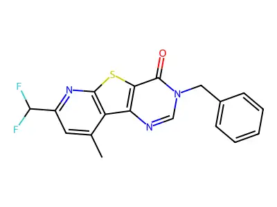 3-benzyl-7-(difluoromethyl)-9-methylpyrido[3',2':4,5]thieno[3,2-d]pyrimidin-4(3H)-one structure