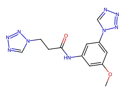 N-[3-methoxy-5-(tetrazol-1-yl)phenyl]-3-(tetrazol-1-yl)propanamide structure