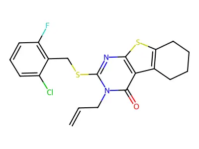 2-[(2-chloro-6-fluorobenzyl)sulfanyl]-3-(prop-2-en-1-yl)-5,6,7,8-tetrahydro[1]benzothieno[2,3-d]pyrimidin-4(3H)-one structure