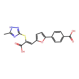 4-[5-[(E)-2-carboxy-2-[(5-methyl-1H-1,2,4-triazol-3-yl)sulfanyl]ethenyl]furan-2-yl]benzoic acid structure