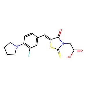 {(5E)-5-[3-fluoro-4-(pyrrolidin-1-yl)benzylidene]-4-oxo-2-thioxo-1,3-thiazolidin-3-yl}acetic acid structure