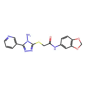 2-((4-amino-5-(pyridin-3-yl)-4H-1,2,4-triazol-3-yl)thio)-N-(benzo[d][1,3]dioxol-5-yl)acetamide structure
