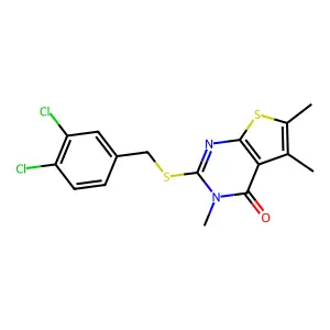 2-[(3,4-dichlorobenzyl)sulfanyl]-3,5,6-trimethylthieno[2,3-d]pyrimidin-4(3H)-one structure