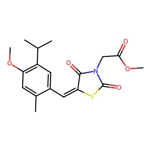 methyl {(5E)-5-[4-methoxy-2-methyl-5-(propan-2-yl)benzylidene]-2,4-dioxo-1,3-thiazolidin-3-yl}acetate structure