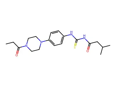 3-methyl-N-{[4-(4-propanoylpiperazin-1-yl)phenyl]carbamothioyl}butanamide structure