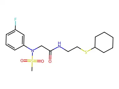 N-(2-cyclohexylsulfanylethyl)-2-(3-fluoro-N-methylsulfonylanilino)acetamide structure