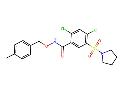 2,4-dichloro-N-[(4-methylphenyl)methoxy]-5-pyrrolidin-1-ylsulfonylbenzamide structure