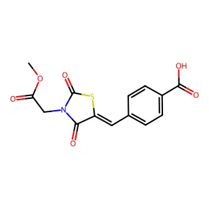 4-{(E)-[3-(2-methoxy-2-oxoethyl)-2,4-dioxo-1,3-thiazolidin-5-ylidene]methyl}benzoic acid structure