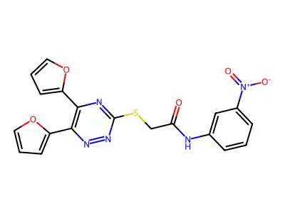 2-{[5,6-di(furan-2-yl)-1,2,4-triazin-3-yl]sulfanyl}-N-(3-nitrophenyl)acetamide structure