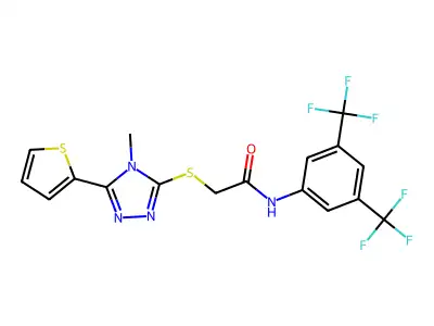 N-[3,5-bis(trifluoromethyl)phenyl]-2-{[4-methyl-5-(thiophen-2-yl)-4H-1,2,4-triazol-3-yl]sulfanyl}acetamide structure