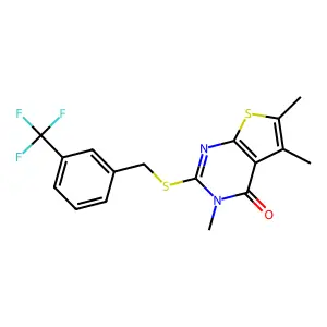 3,5,6-trimethyl-2-{[3-(trifluoromethyl)benzyl]sulfanyl}thieno[2,3-d]pyrimidin-4(3H)-one structure