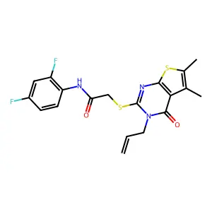 N-(2,4-difluorophenyl)-2-(5,6-dimethyl-4-oxo-3-prop-2-enyl(3-hydrothiopheno[2, 3-d]pyrimidin-2-ylthio))acetamide structure