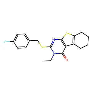 3-ethyl-2-[(4-fluorobenzyl)sulfanyl]-5,6,7,8-tetrahydro[1]benzothieno[2,3-d]pyrimidin-4(3H)-one structure